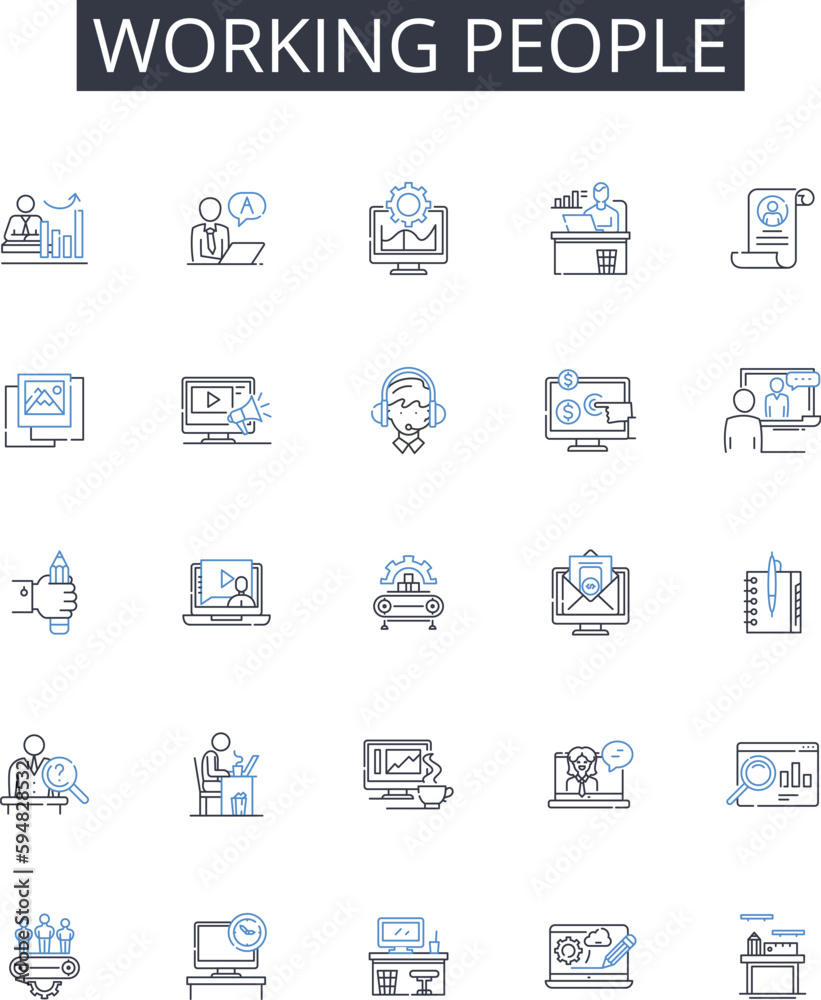 Working people line icons collection. Active folks, Busybodies, Laborers, Workforce, Employee base, Hard workers, Diligent employees vector and linear illustration. Productive staff,Job holders,Wage Working people line icons collection. Active folks, Busybodies, Laborers, Workforce, Employee base, Hard workers, Diligent employees vector and linear illustration. Productive staff,Job holders,Wage