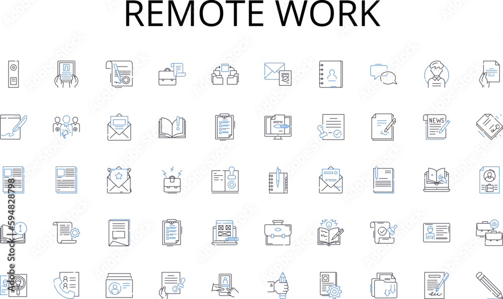 Remote work line icons collection. Creativity, Strategy, Branding, Design, Advertising, Innovation, Marketing vector and linear illustration. Identity,Vision,Storytelling outline signs set Remote work line icons collection. Creativity, Strategy, Branding, Design, Advertising, Innovation, Marketing vector and linear illustration. Identity,Vision,Storytelling outline signs set