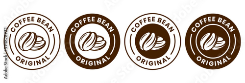 Coffee shop logo. retro badge coffee bean and leaf branch with mountain natural icon line stamp logo vector design in vintage hipster modern style, premium coffee shop bar brand symbol icon
