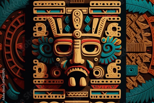 2D flat Mayan totem plank background Generative AI