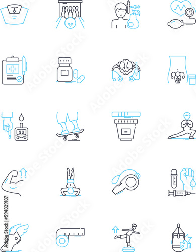 Healthfulness linear icons set. Wellness, Nourishment, Nutrient-dense, Cleanse, Hydrate, Fitness, Immunity line vector and concept signs. Vitality,Balance,Strength outline illustrations