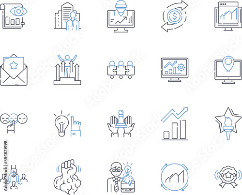 Company advancement line icons collection. Growth, Development, Progress, Innovation, Expansion, Advancement, Thriving vector and linear illustration. Evolution,Success,Transformation outline signs