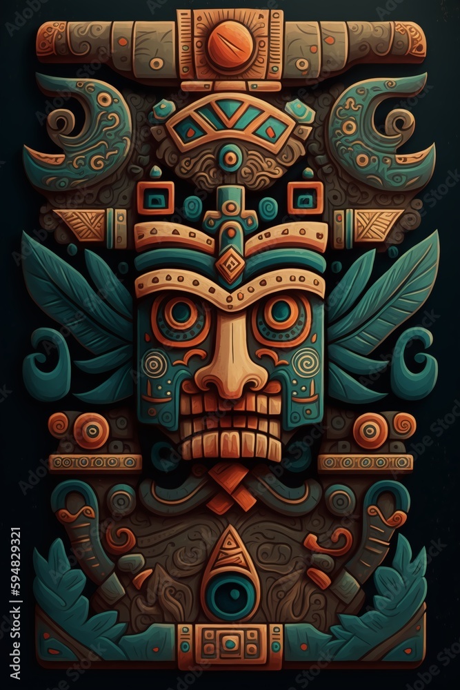 Obraz premium 2D flat Mayan totem plank background,Generative AI