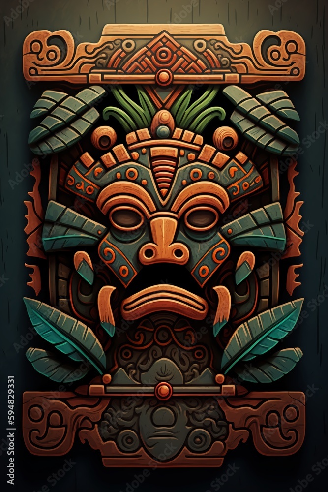 Fototapeta premium 2D flat Mayan totem plank background,Generative AI