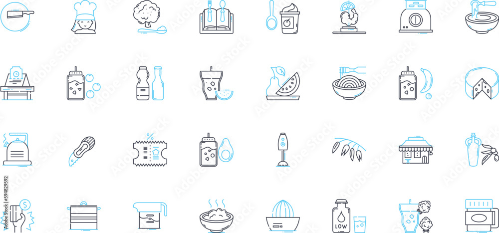 Cuisine linear icons set. Gourmet, Ethnic, Fusion, Comfort, Rustic, Spicy, Savory line vector and concept signs. Zesty,Simple,Delicate outline illustrations