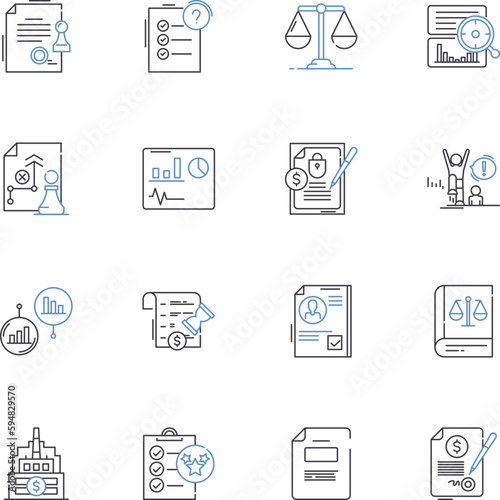 Contract drafting line icons collection. Legal, Agreements, Documentation, Clauses, Negotiation, Drafts, Terms vector and linear illustration. Binding,Interpretation,Provisions outline signs set