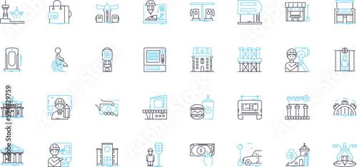 Builders linear icons set. Construction, Carpenter, Mason, Electrician, Plumber, Roofer, Engineer line vector and concept signs. Contractor,Builder,Laborer outline illustrations
