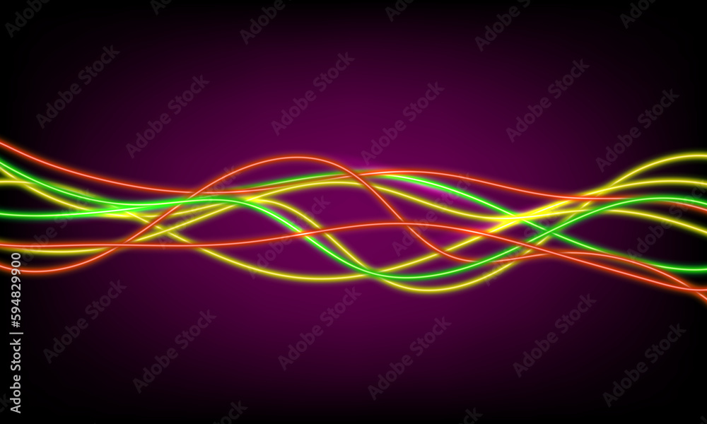 Abstract colorful neon wave gradient with line glowing on dark background. Futuristic creative shine backdrop. 3d render. Curved fantastic blend wavy lines geometric equalizer. Vector illustration. Abstract colorful neon wave gradient with line glowing on dark background. Futuristic creative shine backdrop. 3d render. Curved fantastic blend wavy lines geometric equalizer. Vector illustration.