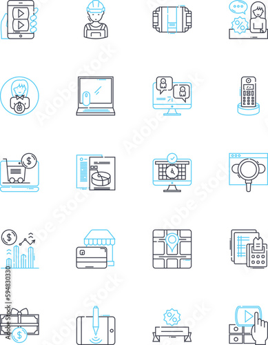 Digital advertising linear icons set. Optimization, Consumption, Campaigning, Retargeting, Engagement, Conversion, Programmatic line vector and concept signs. Segmentation,Automation,Personalization