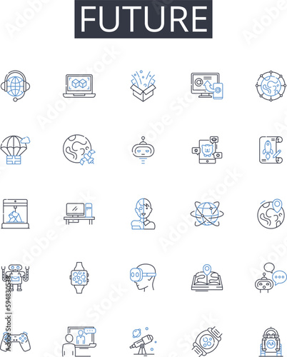 Future line icons collection. Destiny, Tomorrow, Outlook, Prospects, Horizon, Time ahead, Eventuality vector and linear illustration. Hereafter,Prospective,Foresight outline signs set