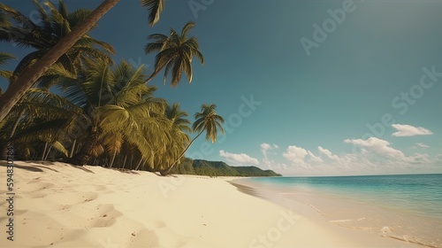 paradiscial tropical beach, digital art illustration, Generative AI