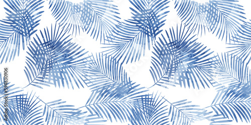 Watercolor palm leaves seamless vector pattern. Exotic leaves background, textured jungle print
