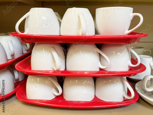 Stack of White Cups in Store