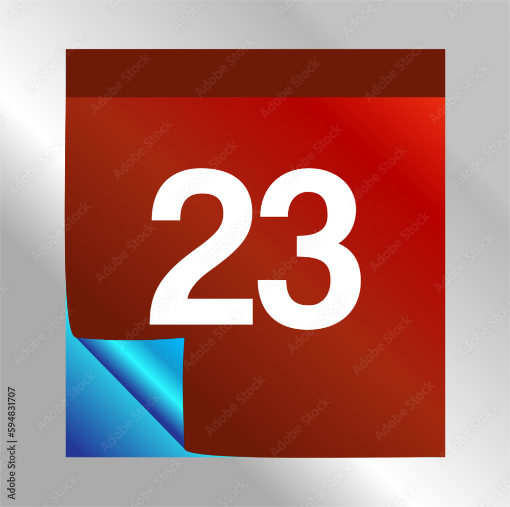Calendar Day 23 icon with blue gradient foil effect. Modern design, red gradient. Folded calendar sheet. vector illustration