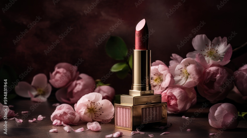 Luxury Lipstick Advertisement with Blossoms in Product Photography
