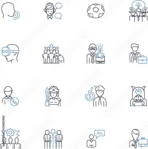Hunks line icons collection. Masculine, Muscular, Chiseled, Seductive, Virile, Enchanting, Sexy vector and linear illustration. Handsome,Athletic,Alluring outline signs set