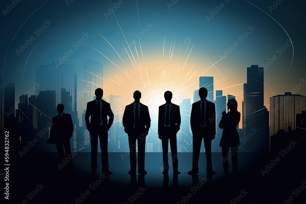 group of business and office people with city landscape background, generative ai group of business and office people with city landscape background, generative ai