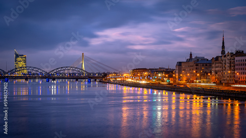 Panoramic view of Riga along the Daugava river, Latvia