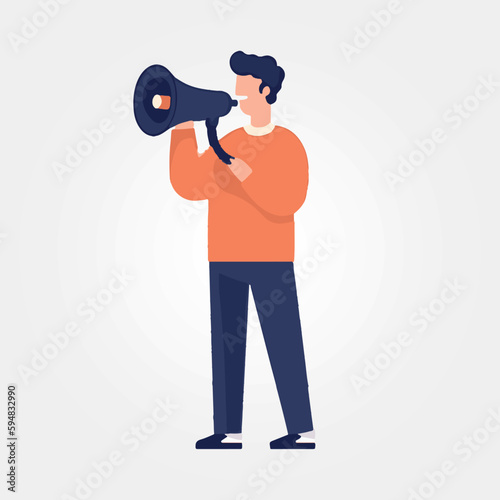 vector illustration, standing man speaking into megaphone