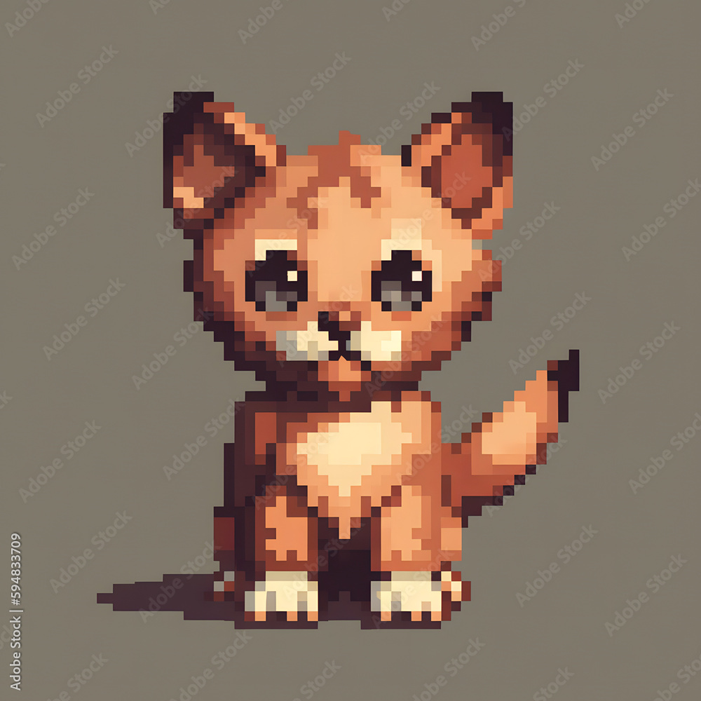 Fototapeta premium Purrfect Pixel Art: A Cute Kitten in 8-Bit Style, AI Generative