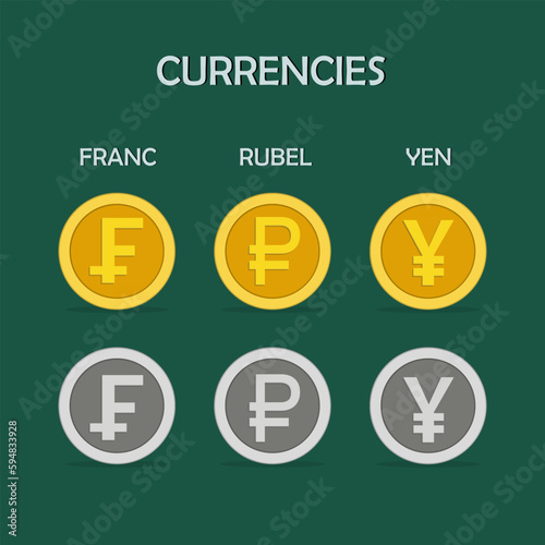 Set of currency icons and symbols