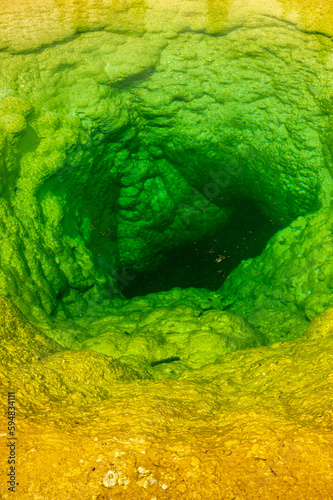 Looking Into Thermal Pool Fading From Yellow To Deep Green