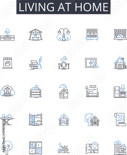 Living at home line icons collection. Staying put, Dwelling place, Residence status, Inhabiting family, Occupying house, Household living, Homestead living vector and linear illustration. Settling in