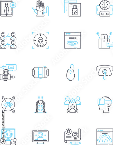 Brand awareness linear icons set. Recognition, Exposure, Visibility, Recall, Attention, Familiarity, Perception line vector and concept signs. Image,Profile,Reputation outline illustrations