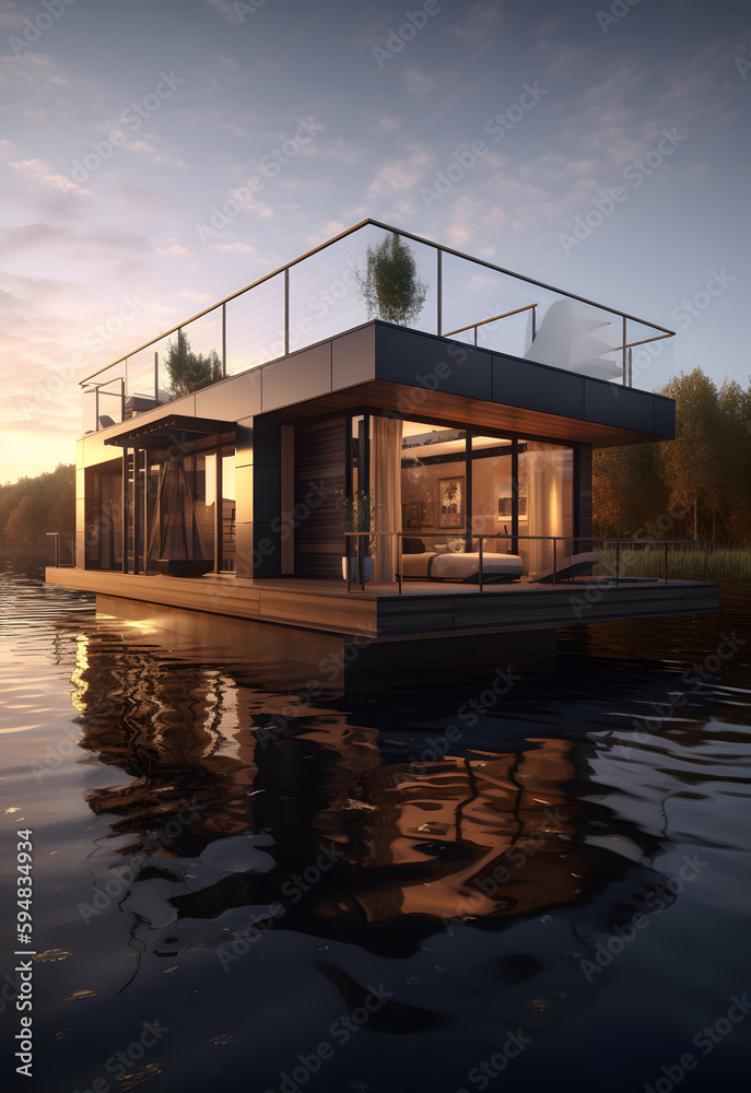 Harbor Haven: A Modern and Luxurious Houseboat Experience, AI Generative