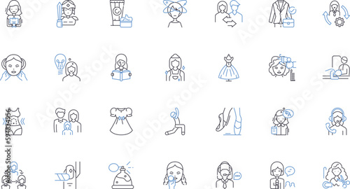 Young woman line icons collection. Empowered, Independent, Ambitious, Confident, Innovative, Charismatic, Stylish vector and linear illustration. Compassionate,Creative,Driven outline signs set