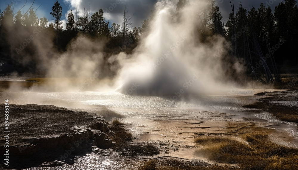 Boiling geyser sprays liquid in extreme terrain generated by AI Boiling geyser sprays liquid in extreme terrain generated by AI