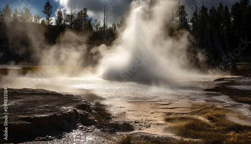 Boiling geyser sprays liquid in extreme terrain generated by AI