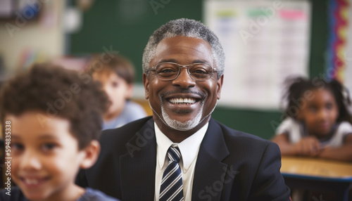 Students smiling, learning and studying in school generated by AI