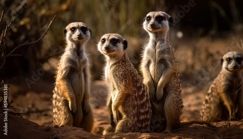 Small meerkat family standing in a row alertly generated by AI