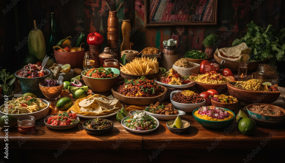 Naklejka premium Freshly made meal in rustic crockery bowl generated by AI