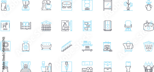 Recliner linear icons set. Comfort, Lounge, Relaxation, Support, Padding, Upholstery, Footrest line vector and concept signs. Adjustable,Armrest,Swivel outline illustrations