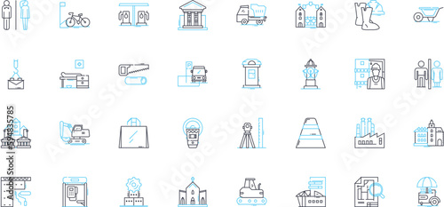 Skyscrapers linear icons set. Towering, Architectural, Urban, Majestic, Iconic, Futuristic, Skyline line vector and concept signs. Height,Glass,Concrete outline illustrations
