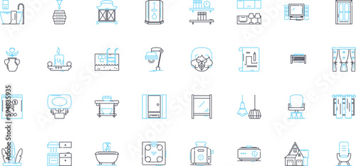 Dwellings linear icons set. Home, Castle, Mansion, Cabin, Tipi, Yurt, Treehouse line vector and concept signs. Apartment,Condo,Bungalow outline illustrations
