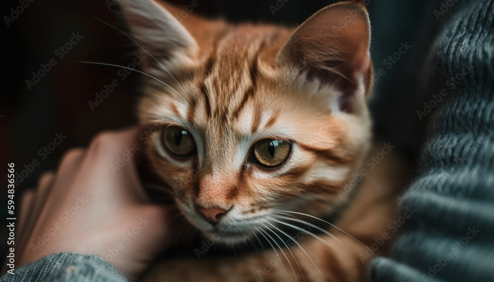 Cute kitten staring with curious yellow eyes generated by AI Cute kitten staring with curious yellow eyes generated by AI