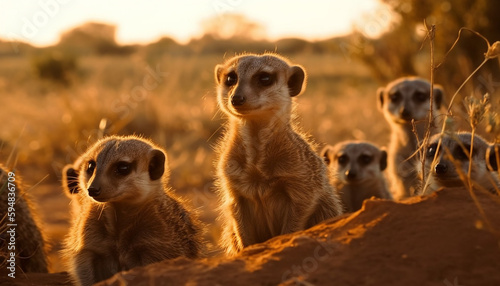 A small group of meerkats, alert and looking generated by AI