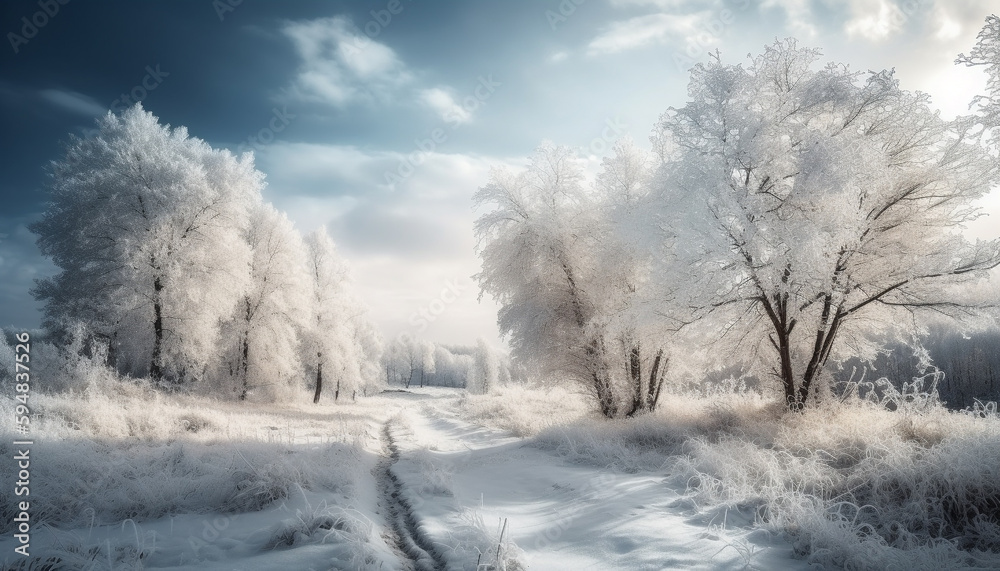 Winter landscape, tranquility in the non urban scene generated by AI Winter landscape, tranquility in the non urban scene generated by AI