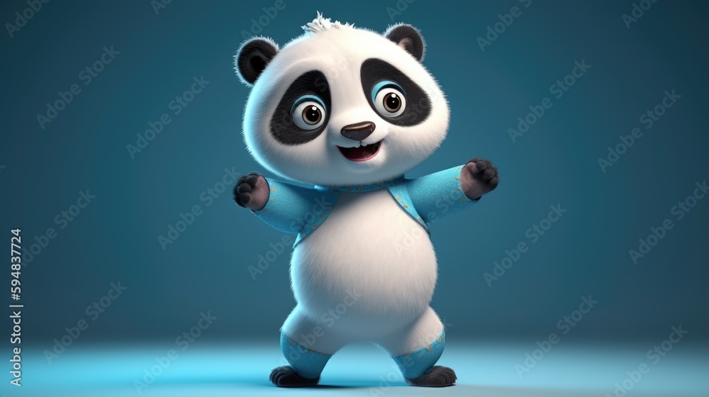 Obraz premium Funny panda dancing. Created with generative AI.