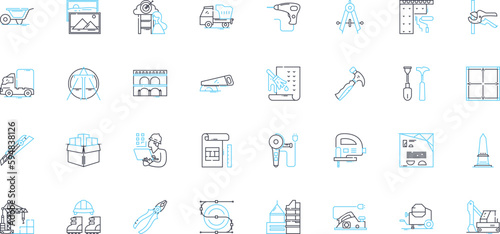 Engineering linear icons set. Innovation, Technology, Design, Analysis, Construction, Optimization, Materials line vector and concept signs. Sustainability,Manufacturing,Robotics outline illustrations