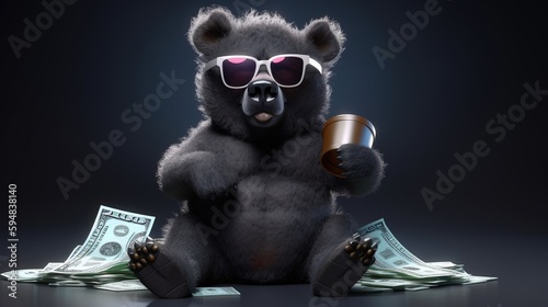 bear with cash, digital art illustration, Generative AI