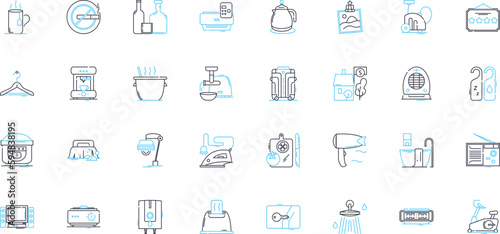 Gadgets linear icons set. Gizmos, Electronics, Tech, Innovations, Devices, Smartphs, Accessories line vector and concept signs. Drs,Wearables,Robots outline illustrations