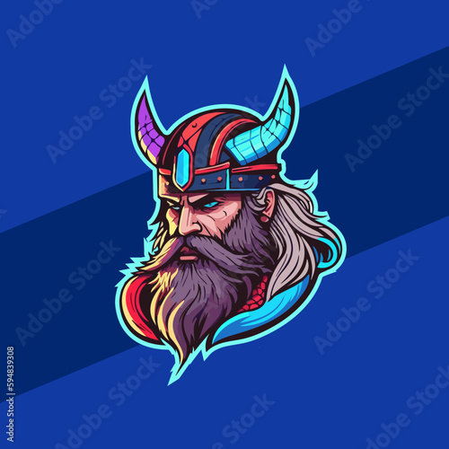 Viking man with Helmet, Axes, Armor illustration, esports mascot, gaming logo template..Hand-drawn illustration for mascot sport logo badge label sign poster emblem patch t-shirt printing.