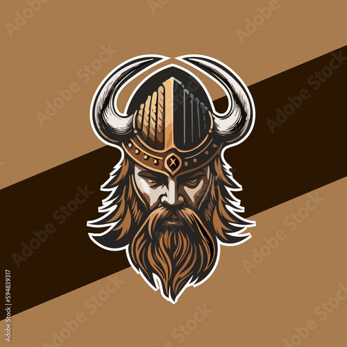 Viking man with Helmet, Axes, Armor illustration, esports mascot, gaming logo template..Hand-drawn illustration for mascot sport logo badge label sign poster emblem patch t-shirt printing.