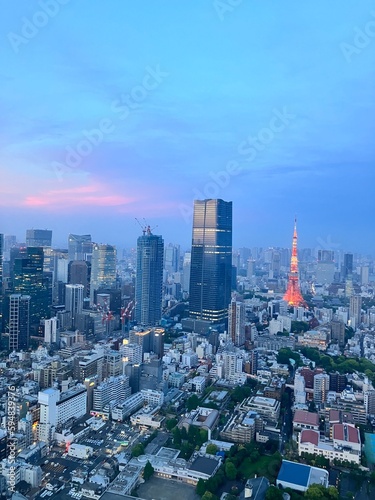Tokyo aerial sky view from Roppongi  you can find Shinjuku and Shibuya area  and Tokyo tower. Business central town in Tokyo  Japan.