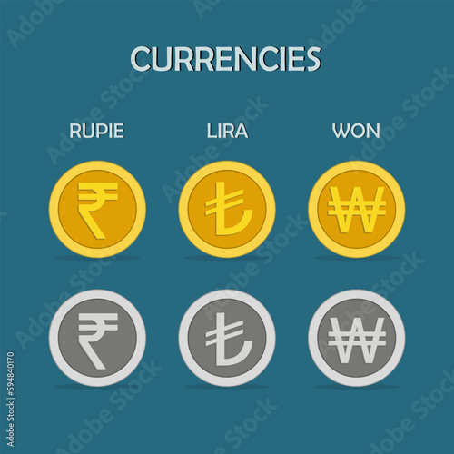 Set of currency icons and symbols