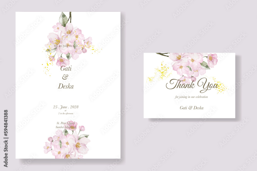 simple elegant cherry blossom wedding invitation